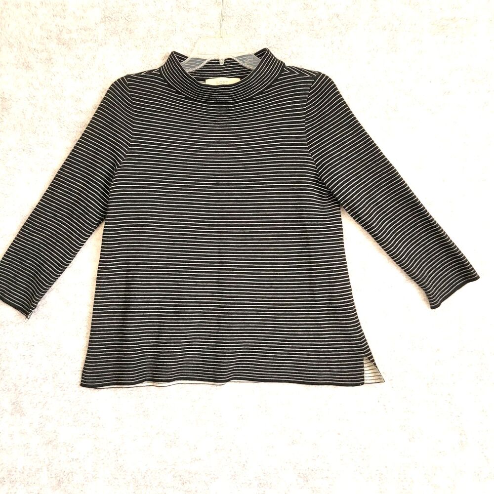 Loft Sweater Size Women Small Black White Striped Mock Turtleneck Preppy Travel